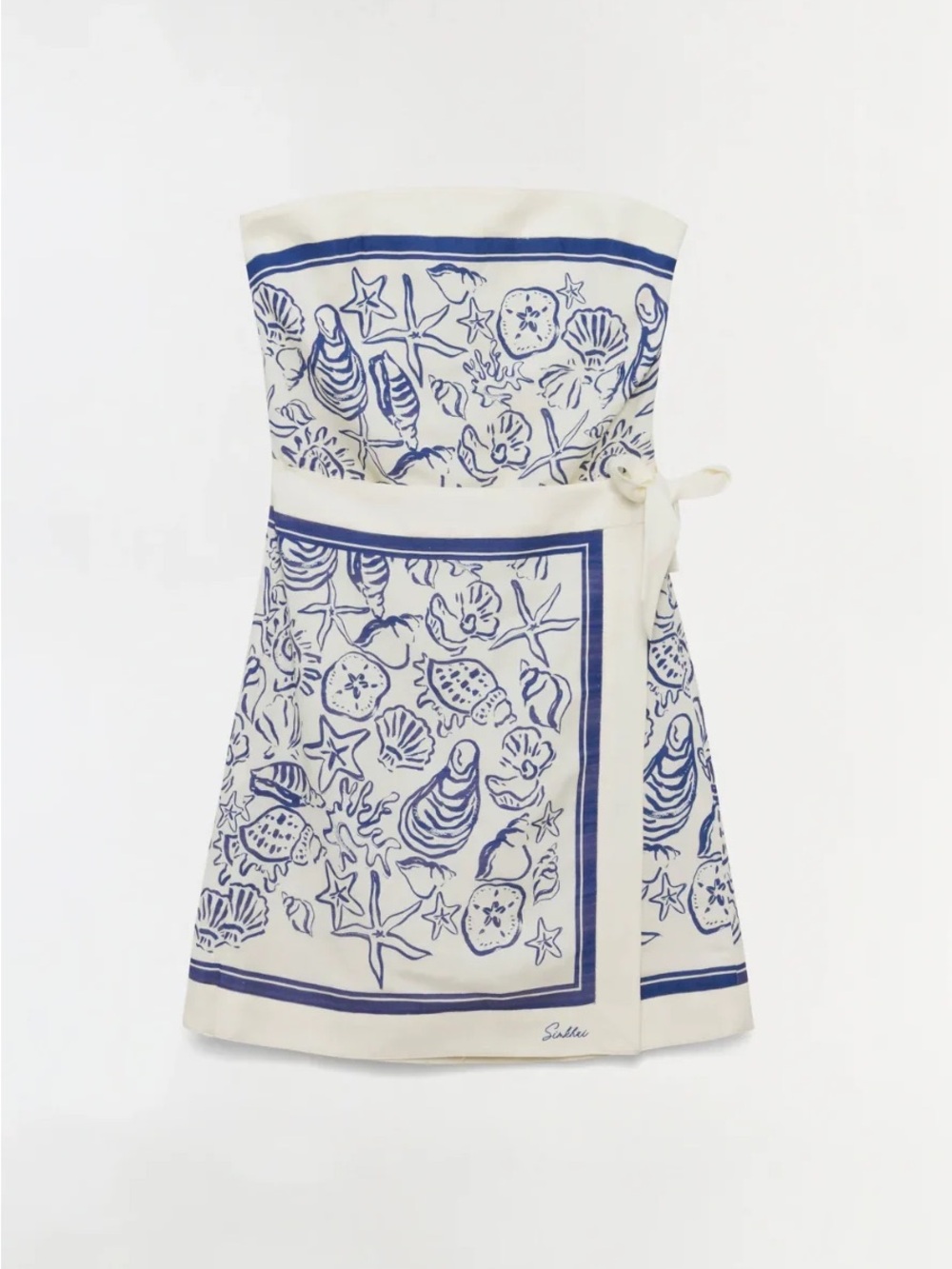 Strapless White and Blue Printed Sundress